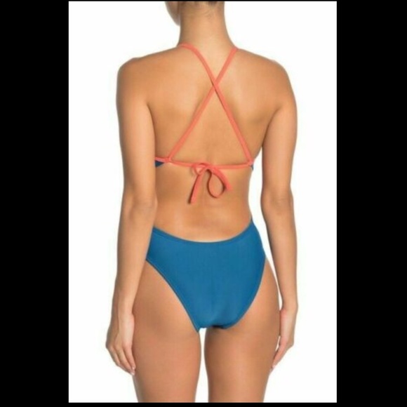 NEW Nike‎ [ 6 ] Cross Tie Back One Piece Swimsuit in Blue /Coral - Picture 5 of 12